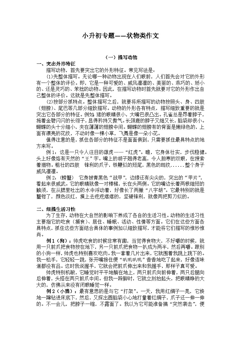【写作技巧】小学语文小升初作文专题——5.状物类作文（讲义）01