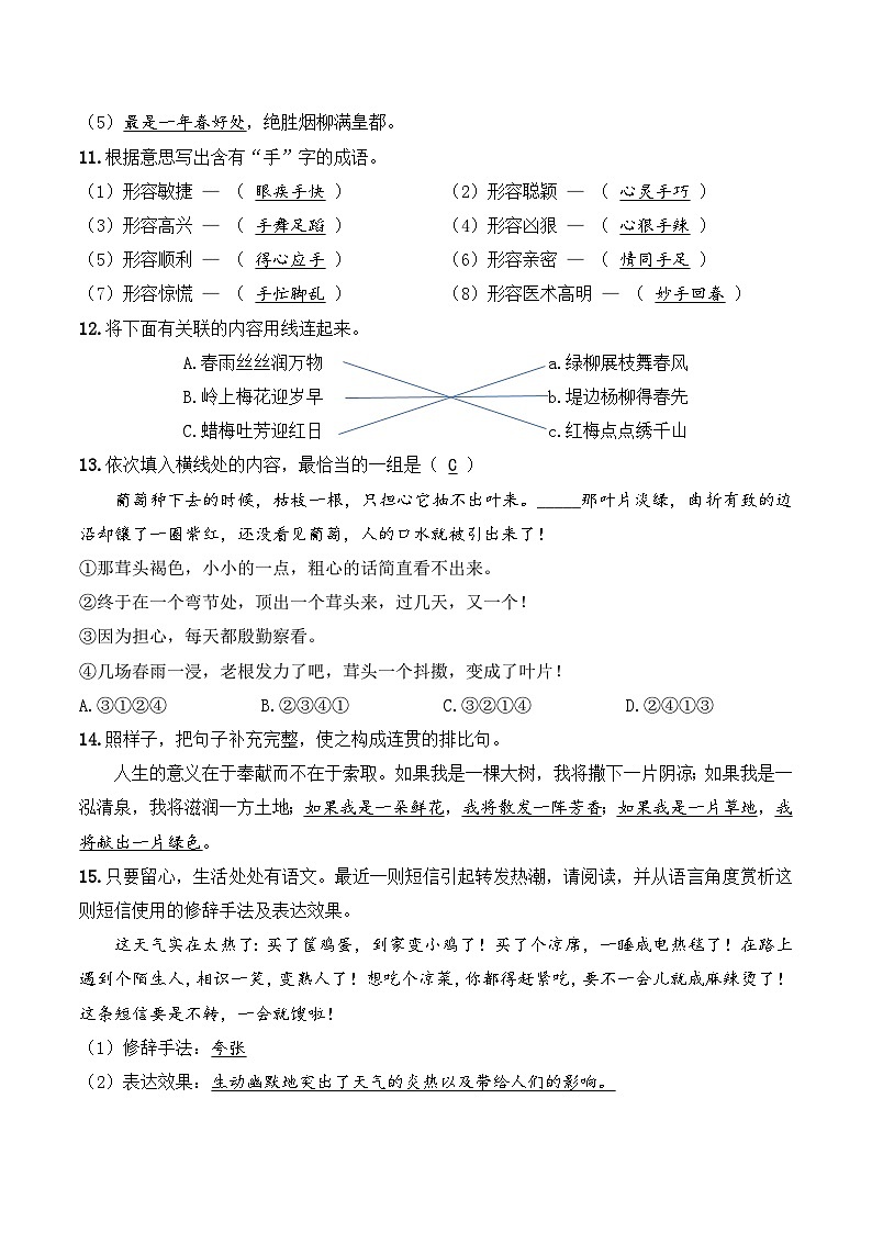 小升初模拟卷（六） 2024年小升初语文冲刺试卷  A4版 教师版第3页