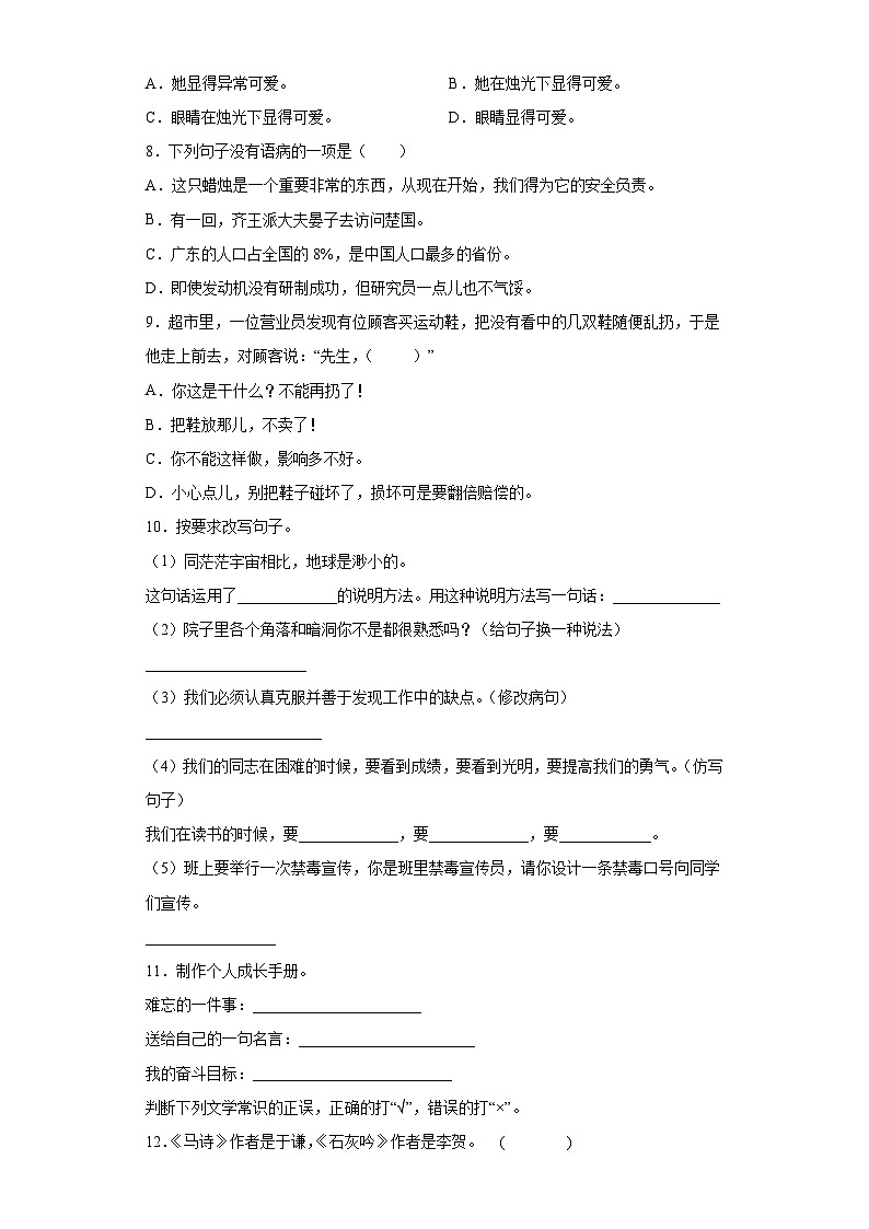 部编版小升初全真模拟语文试卷（有解析）（五）第2页