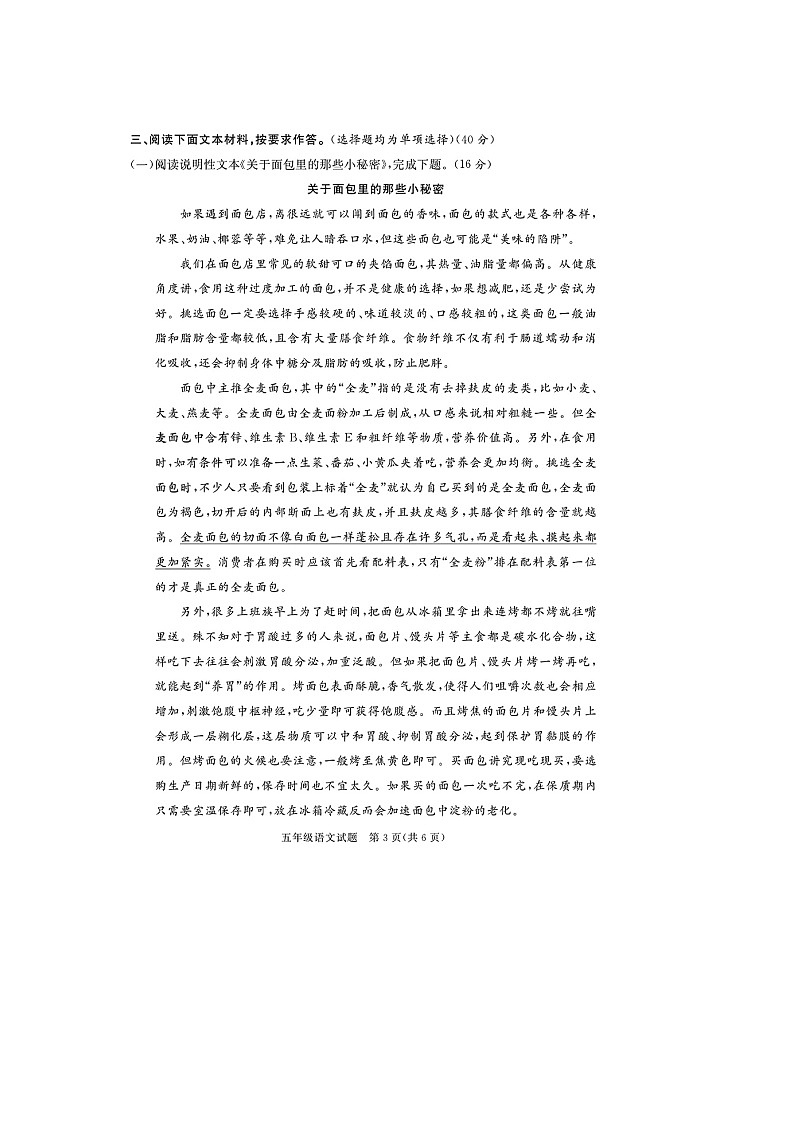 福建省莆田市多校联考2022-2023学年五年级下学期期末语文试题及答案03