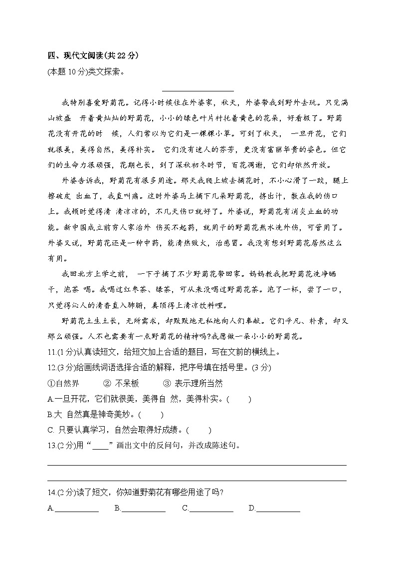 小学语文三年级下册·B培优拔高-2024期末分层训练卷·统编版03