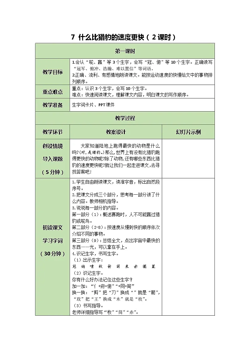 统编版语文五年级上册 7 什么比猎豹的速度更快 教案 第1页