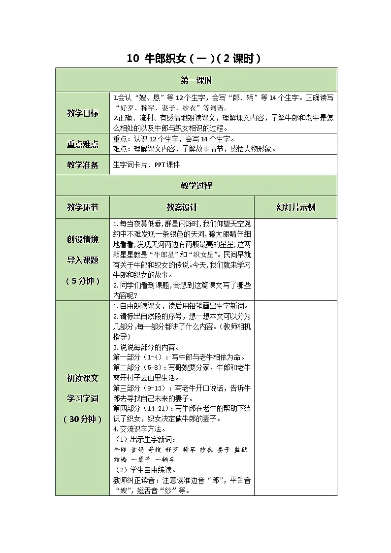 统编版语文五年级上册 10 牛郎织女（一） 教案 第1页