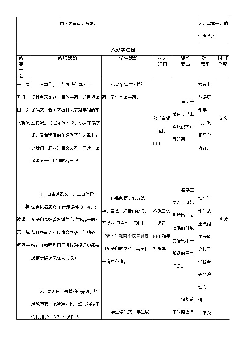 统编版二年级语文下册课文1 2 找春天教学设计第2页