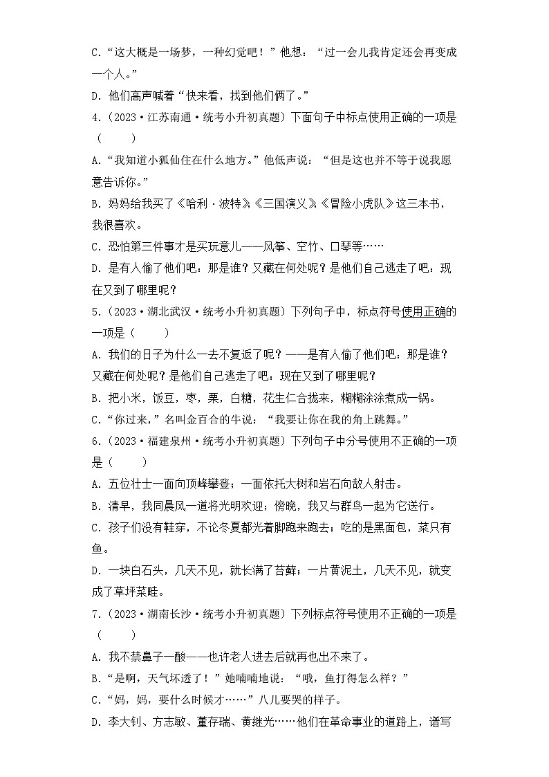 专题08 正确使用标点符合-【真题汇编】2024年小升初语文冲刺真题分类汇编（统编版）02