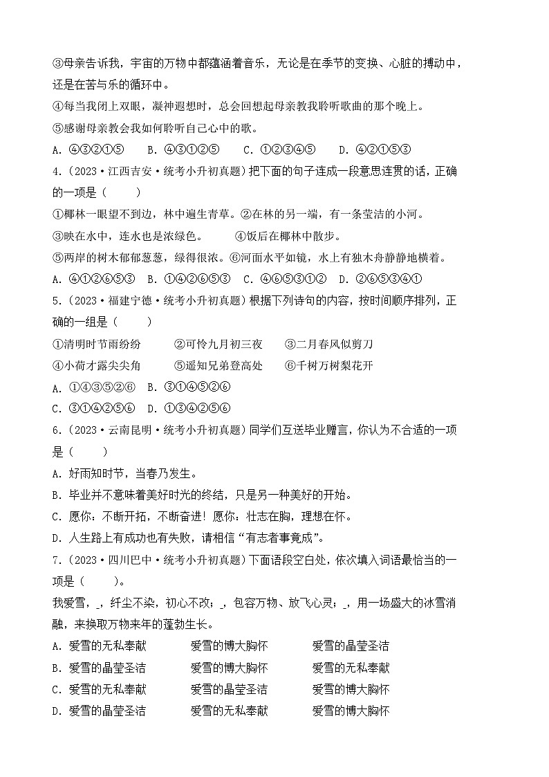 专题12 句子-【真题汇编】2024年小升初语文冲刺真题分类汇编（统编版）02