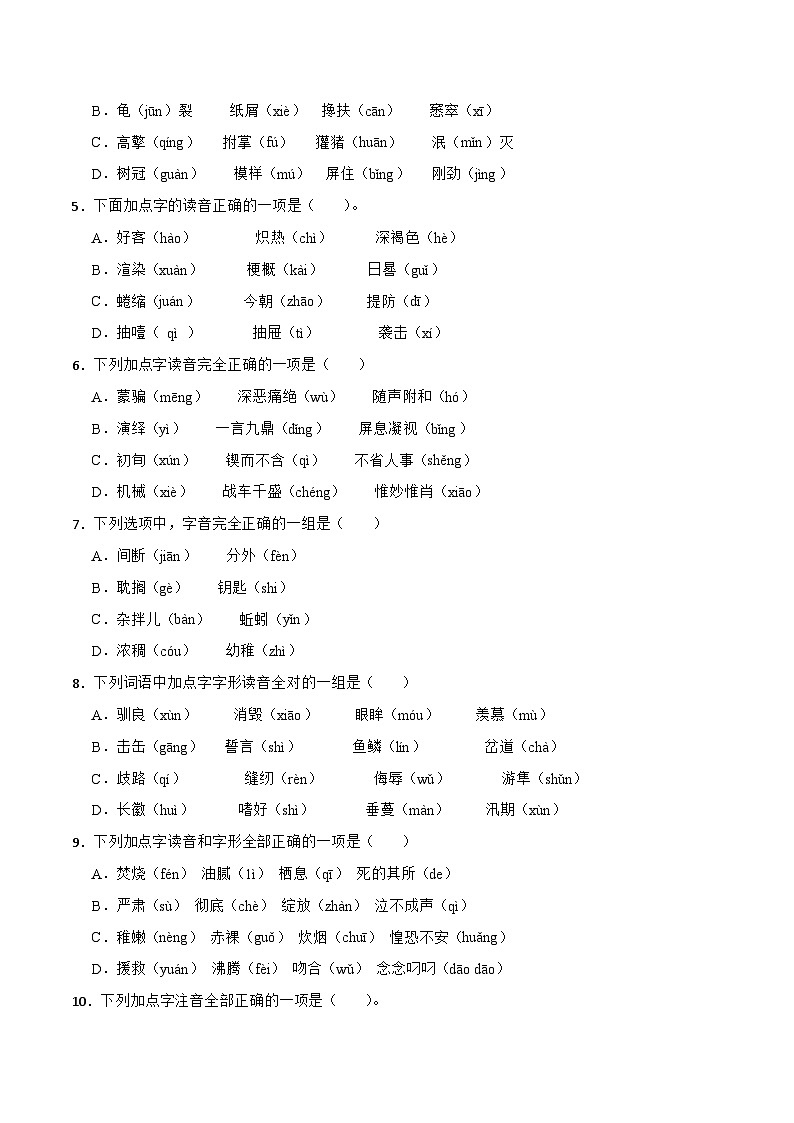 专题01 字音-备战2024年小升初语文专项训练必刷题（原卷+解析卷）02