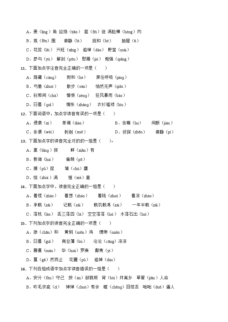 专题01 字音-备战2024年小升初语文专项训练必刷题（原卷+解析卷）03