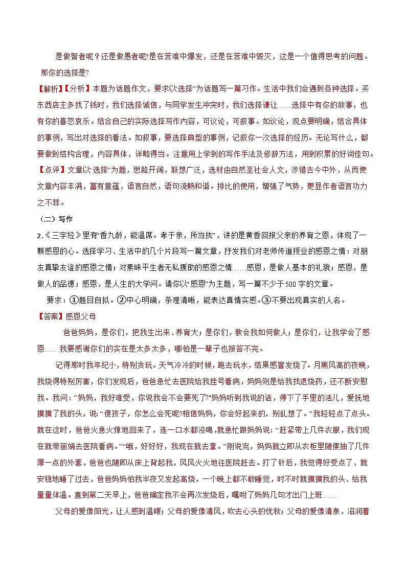 专题10：写作-备战2024年小升初专项训练必刷题 解析版第2页