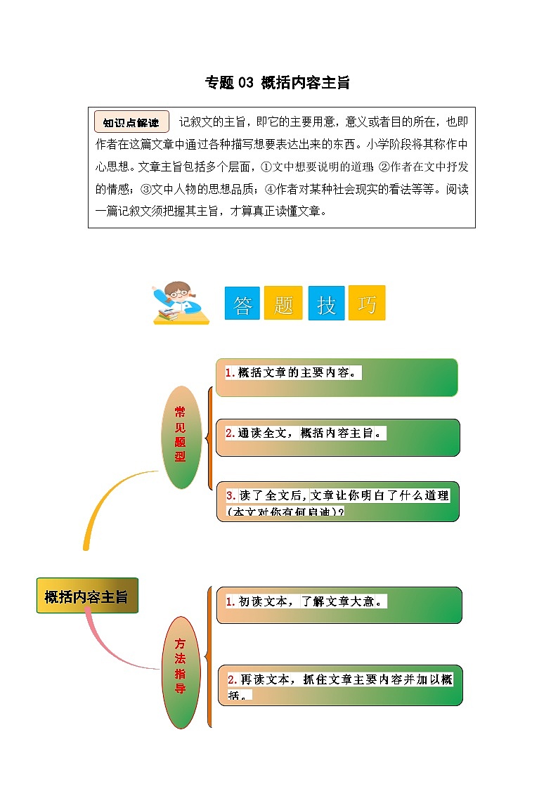 专题03 概括内容主旨-2024小升初语文记叙文阅读专项训练（部编版）01