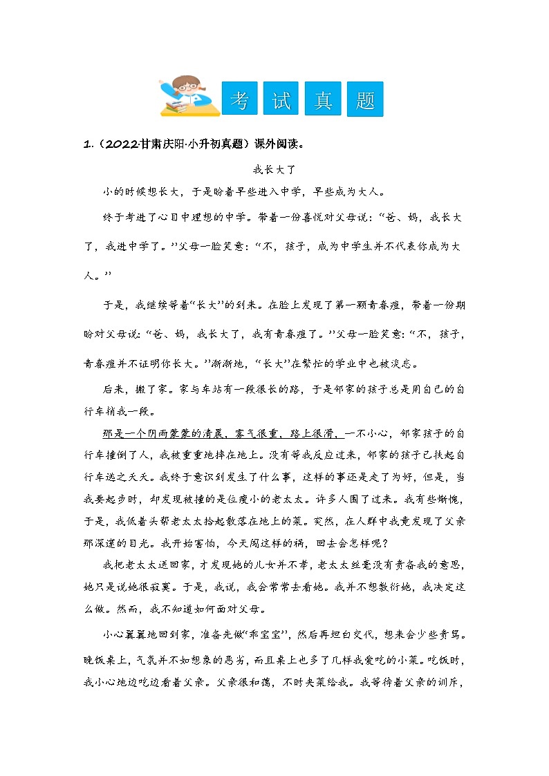 专题17 环境描写的作用-2024小升初语文记叙文阅读专项训练（部编版）02