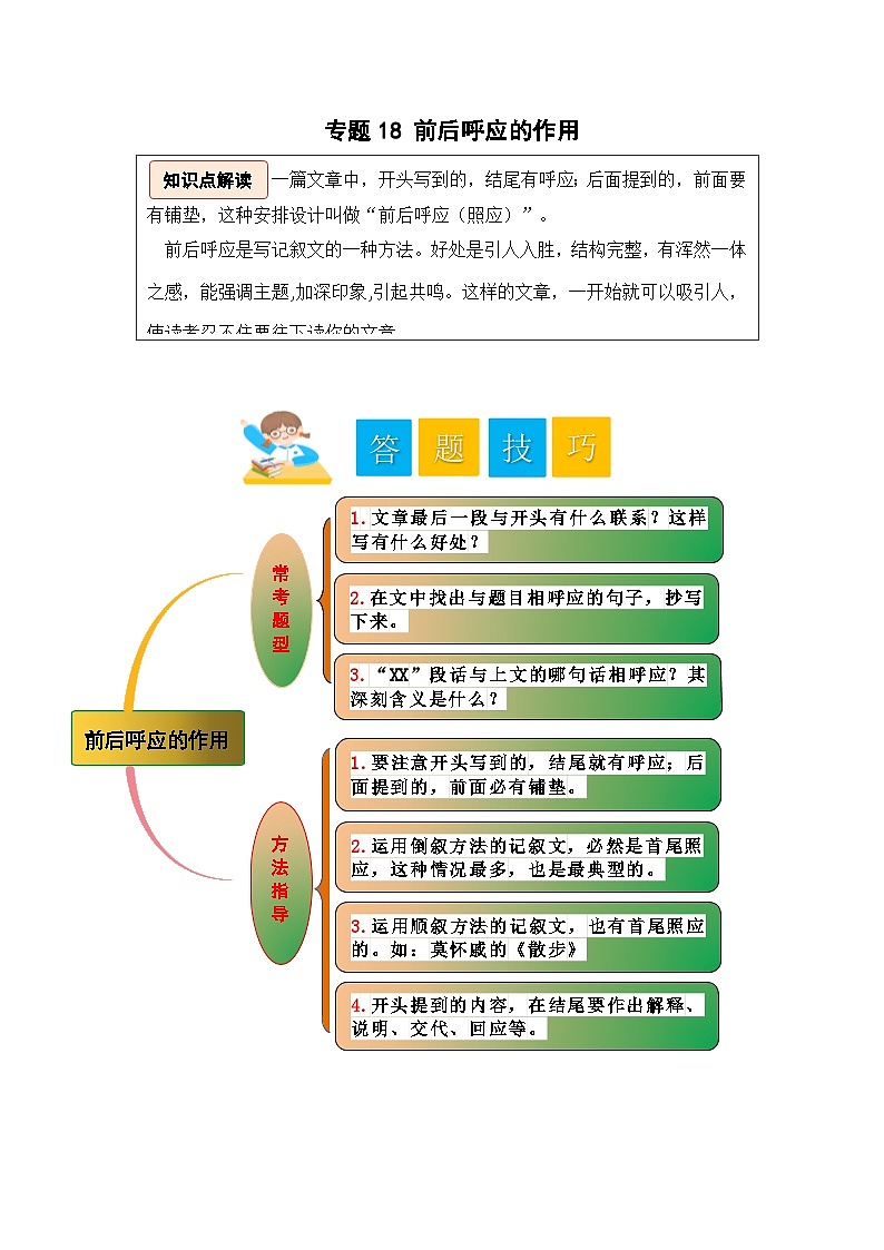 专题18 前后呼应的作用-2024小升初语文记叙文阅读专项训练（部编版）01