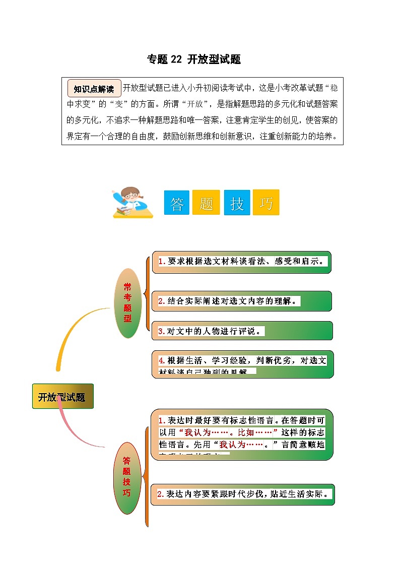 专题22 开放型试题-2024小升初语文记叙文阅读专项训练（部编版）01