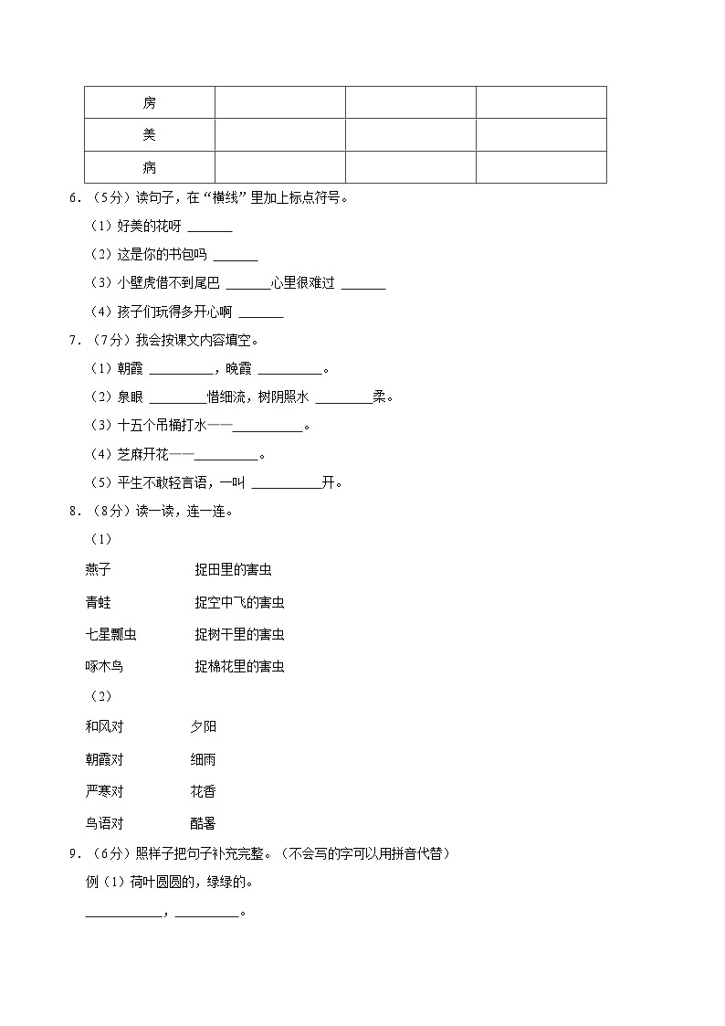 2022-2023学年河南省郑州市二七区兴华小学教育集团一年级（下）期末语文试卷第2页