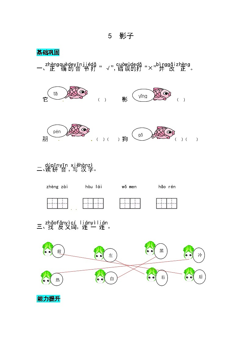课文5  影子 同步练习01