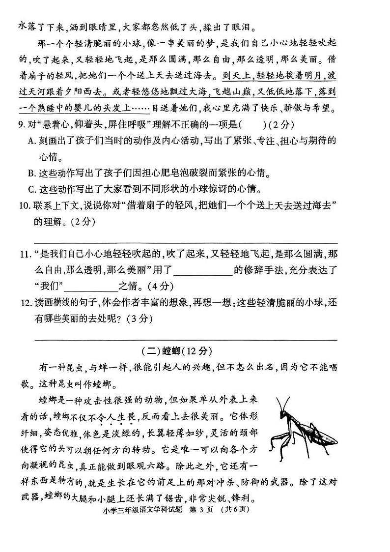河南省信阳市息县2023-2024学年三年级下学期期末语文试卷第3页
