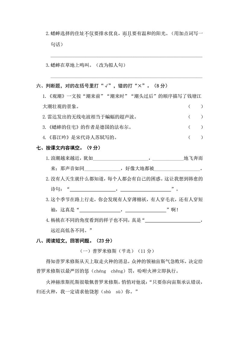 四年级上册语文部编版期中精选卷（二）（含答案）02
