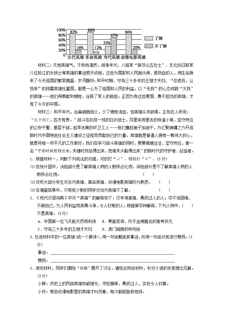福建省2024五年级语文下册第四单元综合素质达标试卷（附答案部编版）第3页