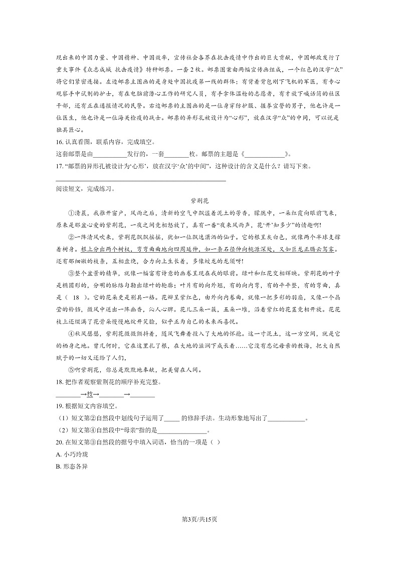 [语文]2021北京大兴小升初试卷及答案03