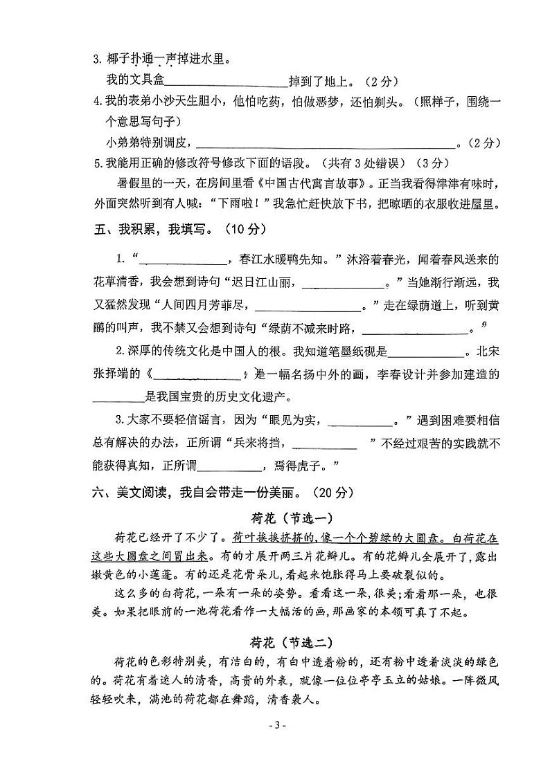 浙江省平阳县中心小学2023-2024学年三年级下学期6月期末语文试题第3页
