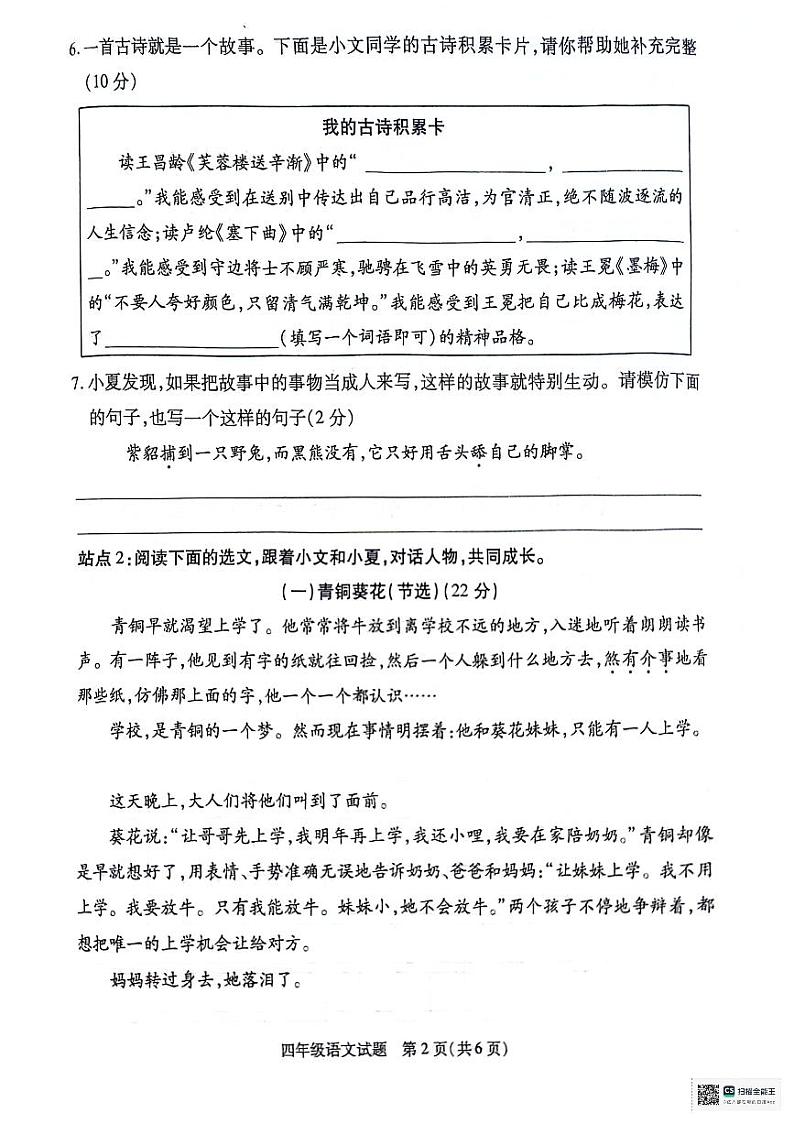 江苏省徐州市沛县2023-2024学年四年级下学期6月期末语文试题第2页