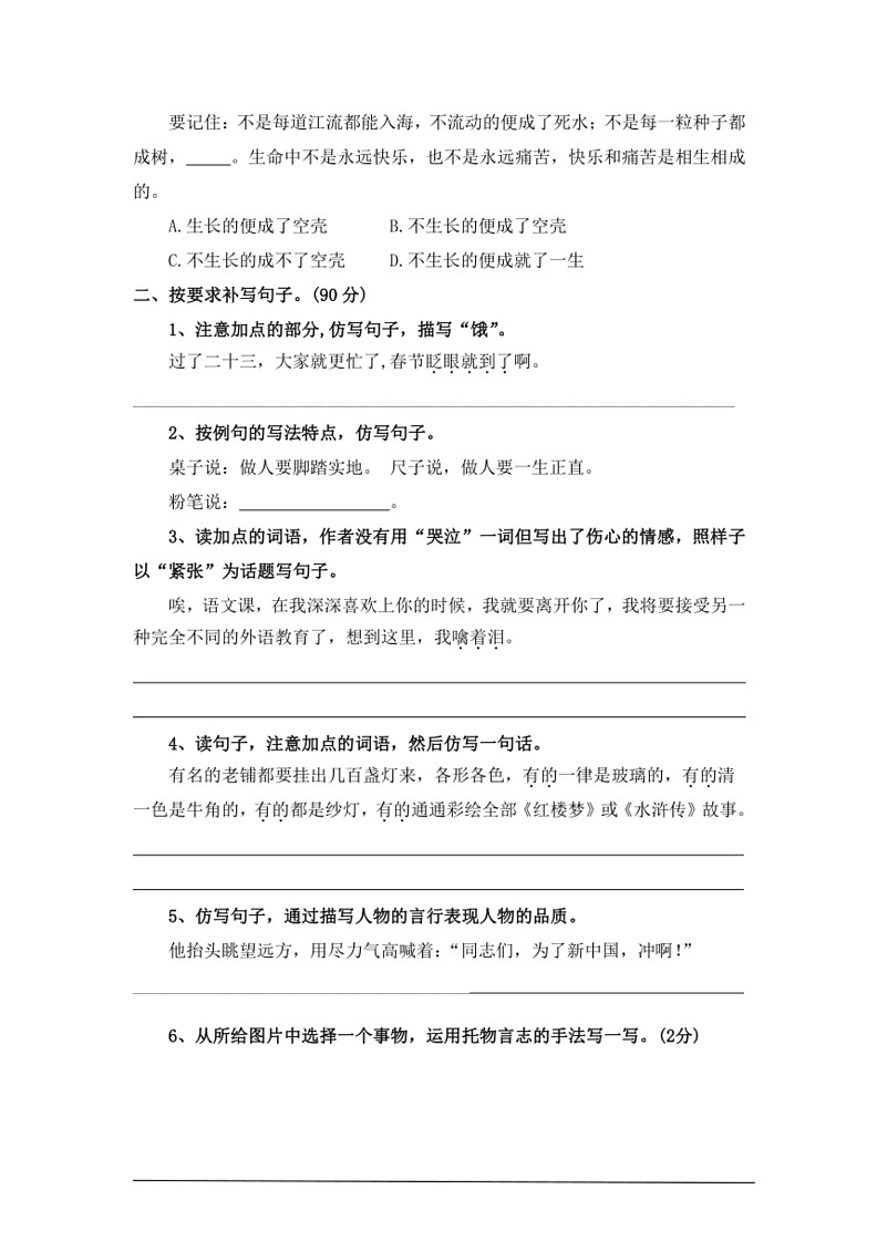 [语文]考点10仿写句子—统编版2024年小升初专题训练(有答案)第2页