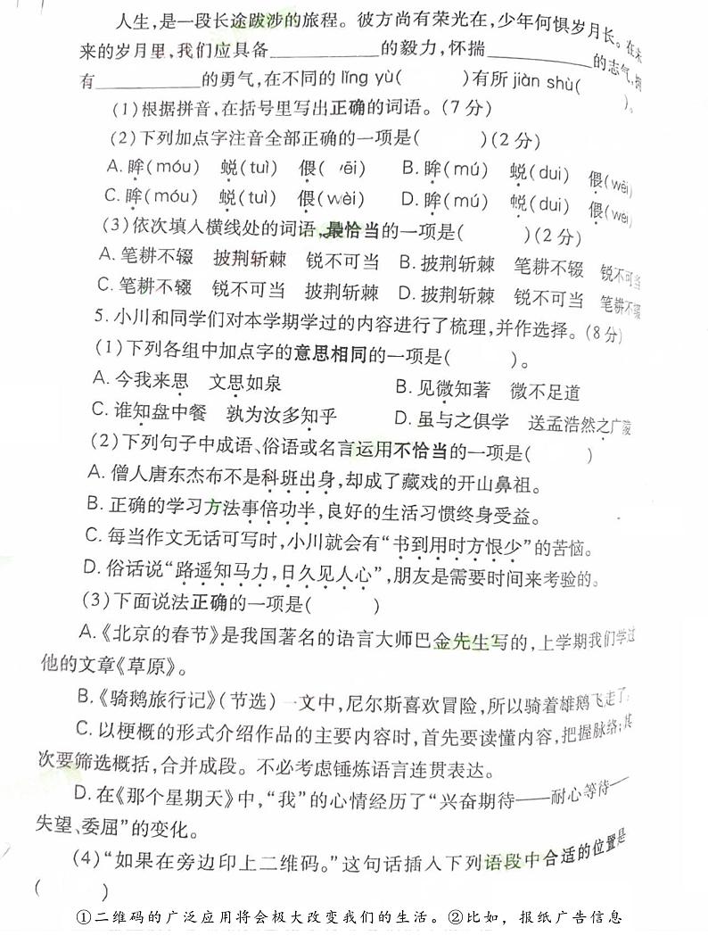 河南省洛阳市栾川县2023-2024学年六年级下学期期末语文试题02