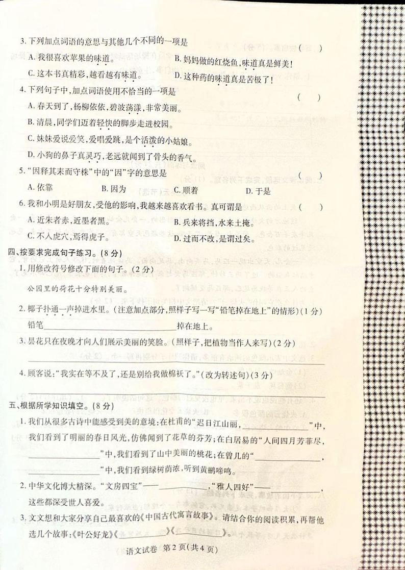 河南省安阳市安阳县2023-2024学年三年级下学期6月期末语文试题第2页