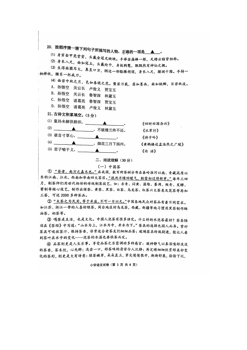 江苏省镇江市丹徒区2023-2024学年五年级下学期期末语文试卷第3页