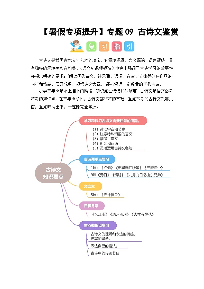 专题09 古诗文鉴赏讲义-2024年三升四语文暑假专项提升（统编版）01