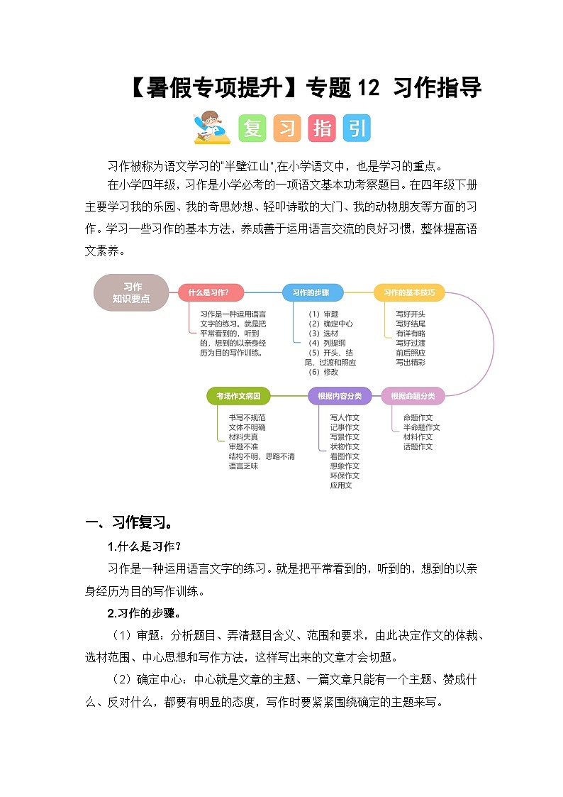 专题12 习作指导讲义-2024年四升五语文暑假专项提升（统编版）01