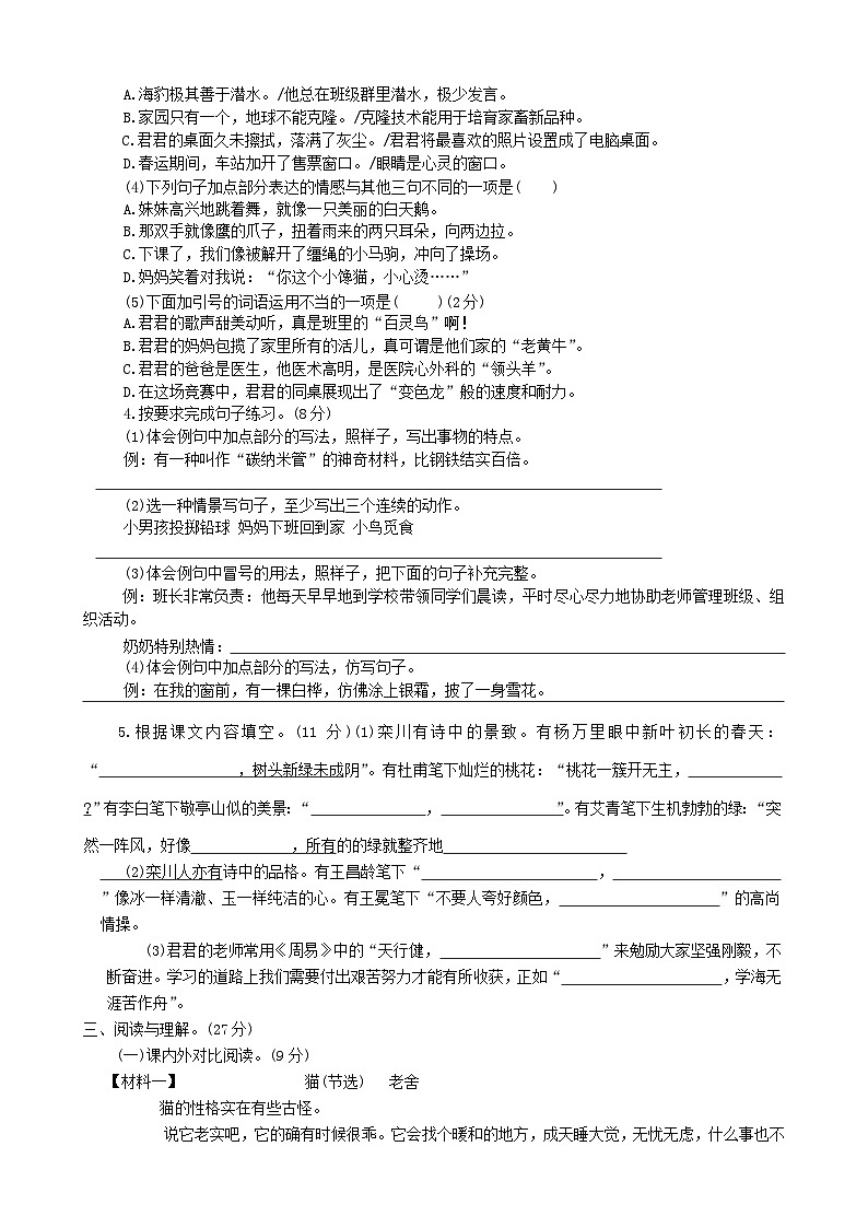 河南省洛阳市栾川县2023-2024学年四年级下学期期末语文试题02