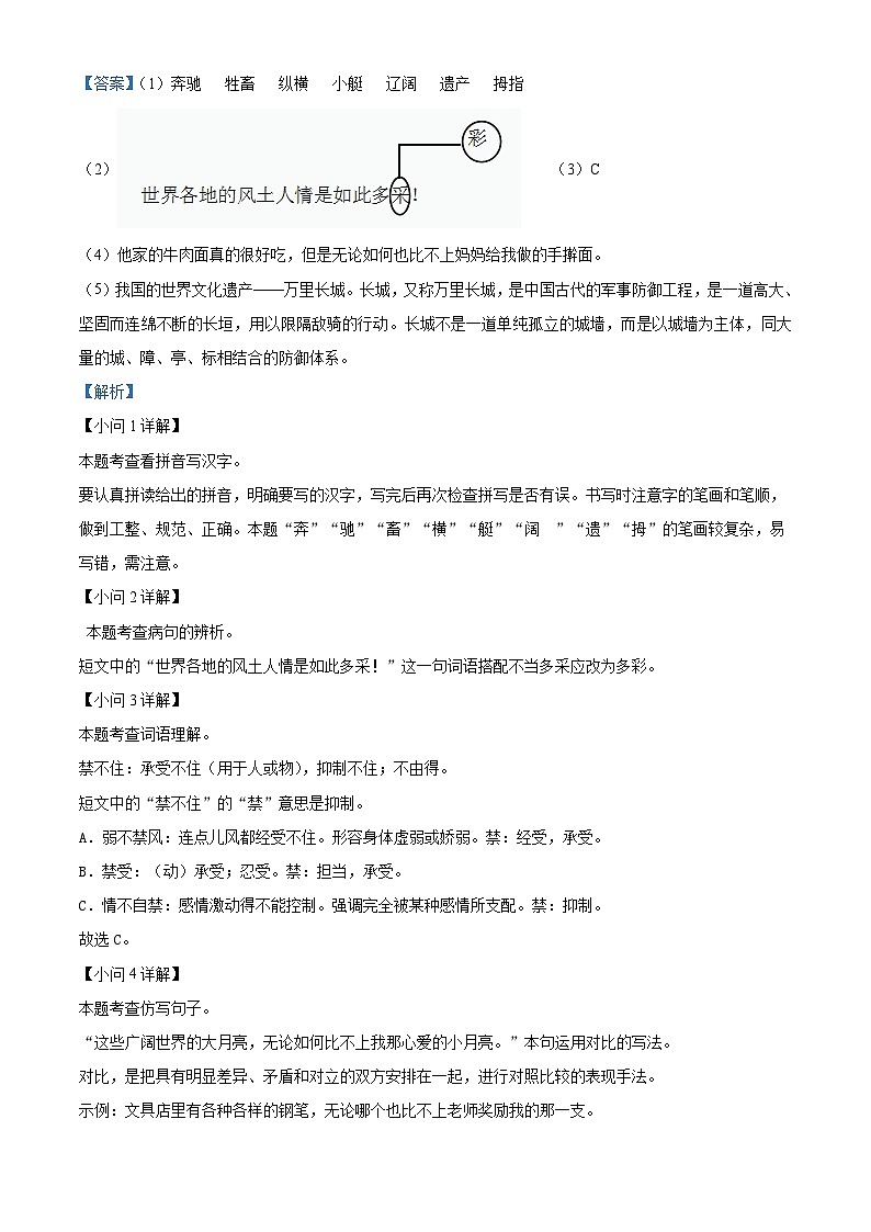 山西省忻州市宁武县多校2023-2024学年统编版五年级下册期末考试语文试卷（原卷版+解析版）02