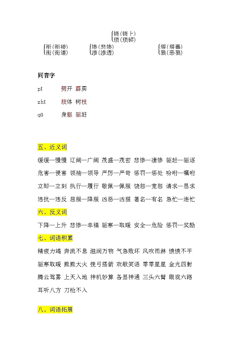 部编版小学语文四年级上第4单元知识梳理+复习课件02