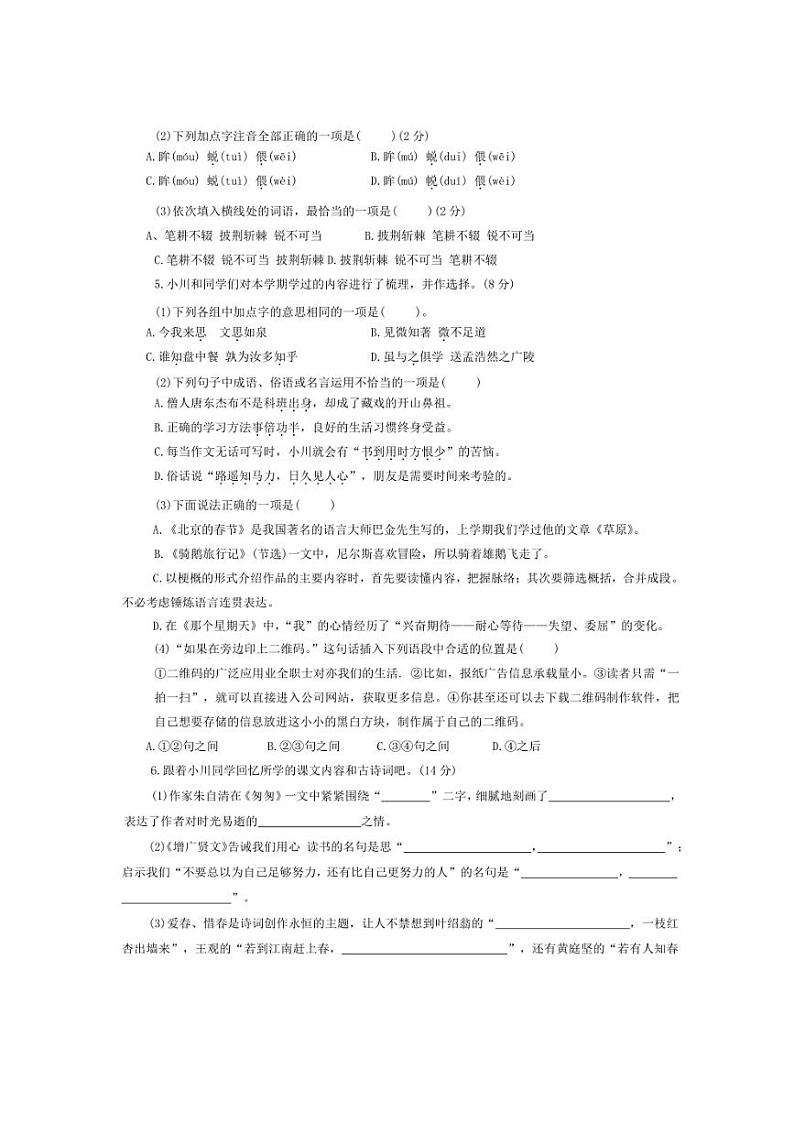 [语文][期末]河南省洛阳市栾川县2023～2024学年六年级下学期期末教学质量检测语文试题(无答案)02