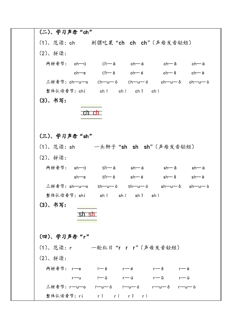 【暑假衔接】幼小衔接拼音专题讲义：8 汉语拼音【zh  ch  sh  r】（部编版）02