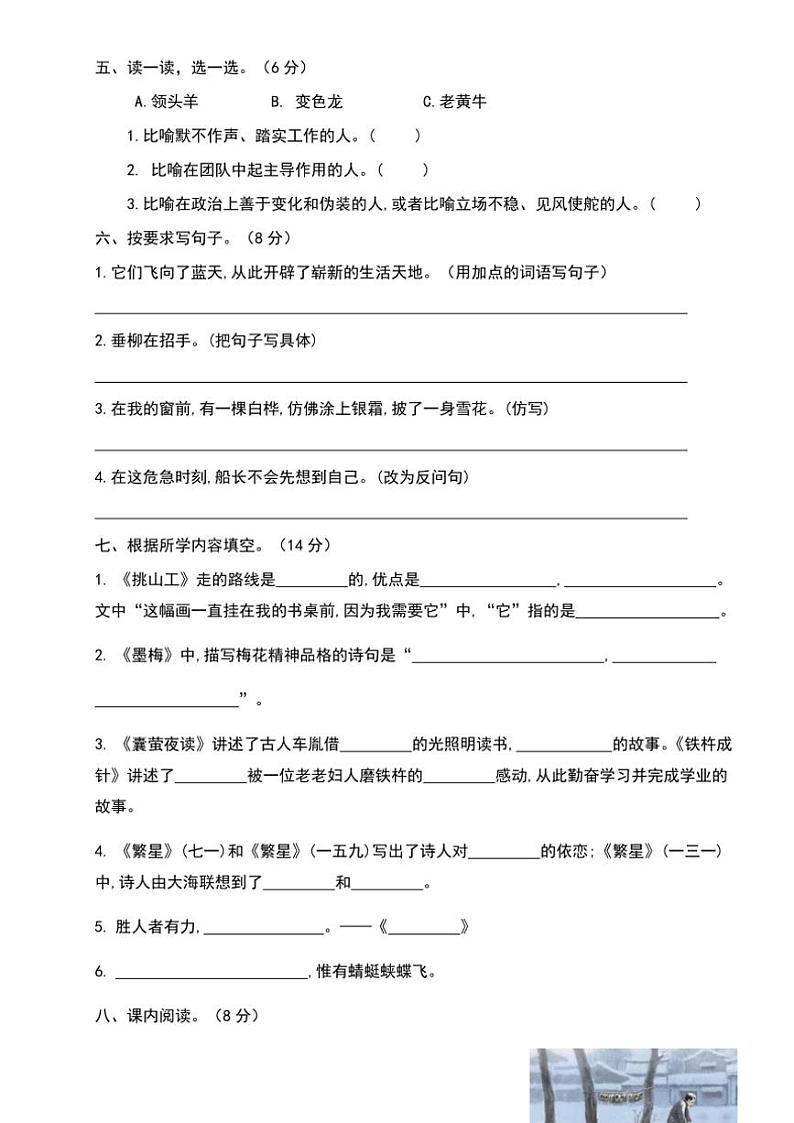 [语文][期末]统编版2023～2024学年四年级下册语文期末押题密卷(七)(有答案)02