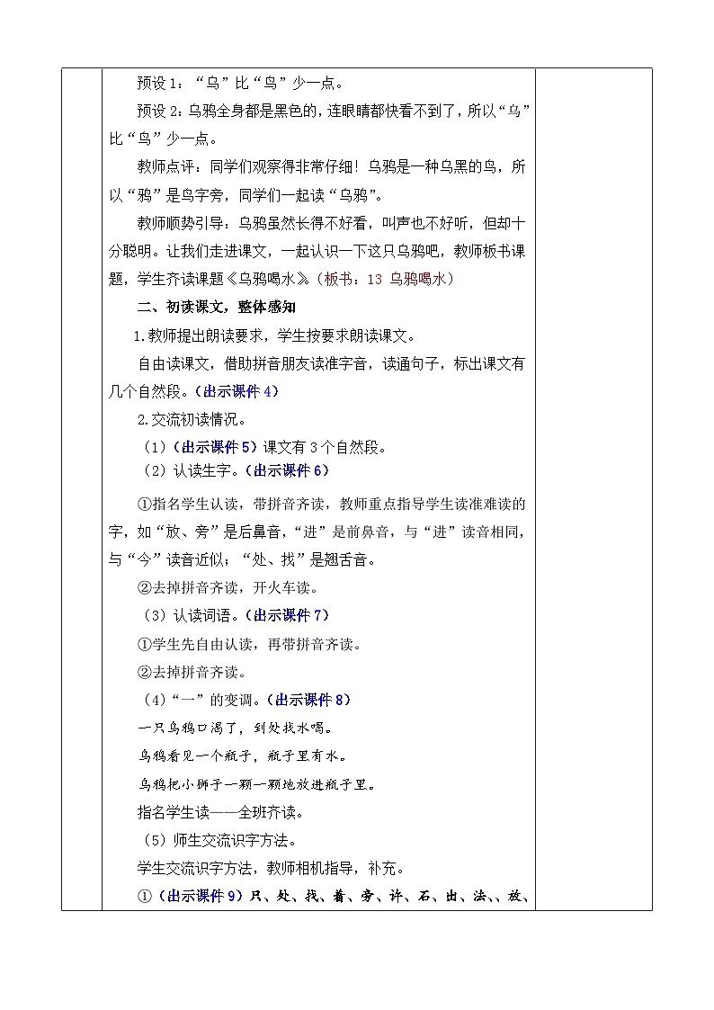 【核心素养】部编版小学语文一年级上册9 乌鸦喝水-课件+教案+同步练习（含教学反思）03