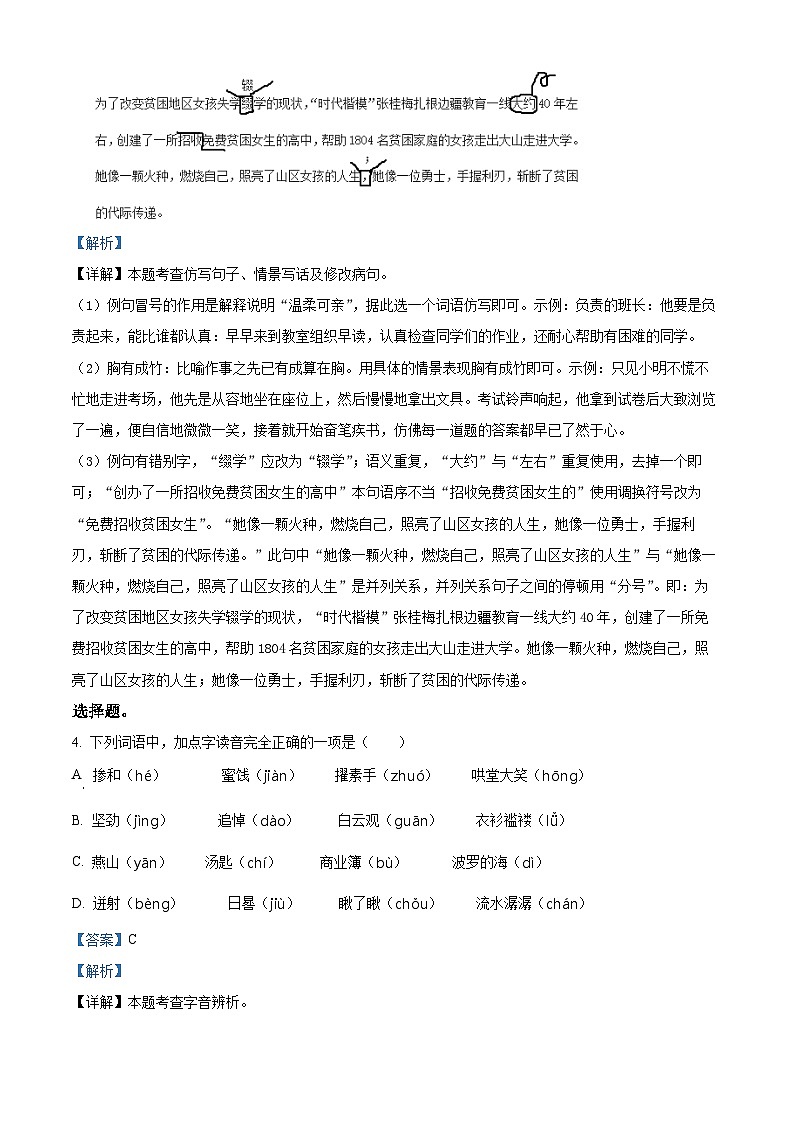 湖北省黄冈市英山县2023-2024学年统编版六年级下册期末考试语文试卷（解析版）第3页