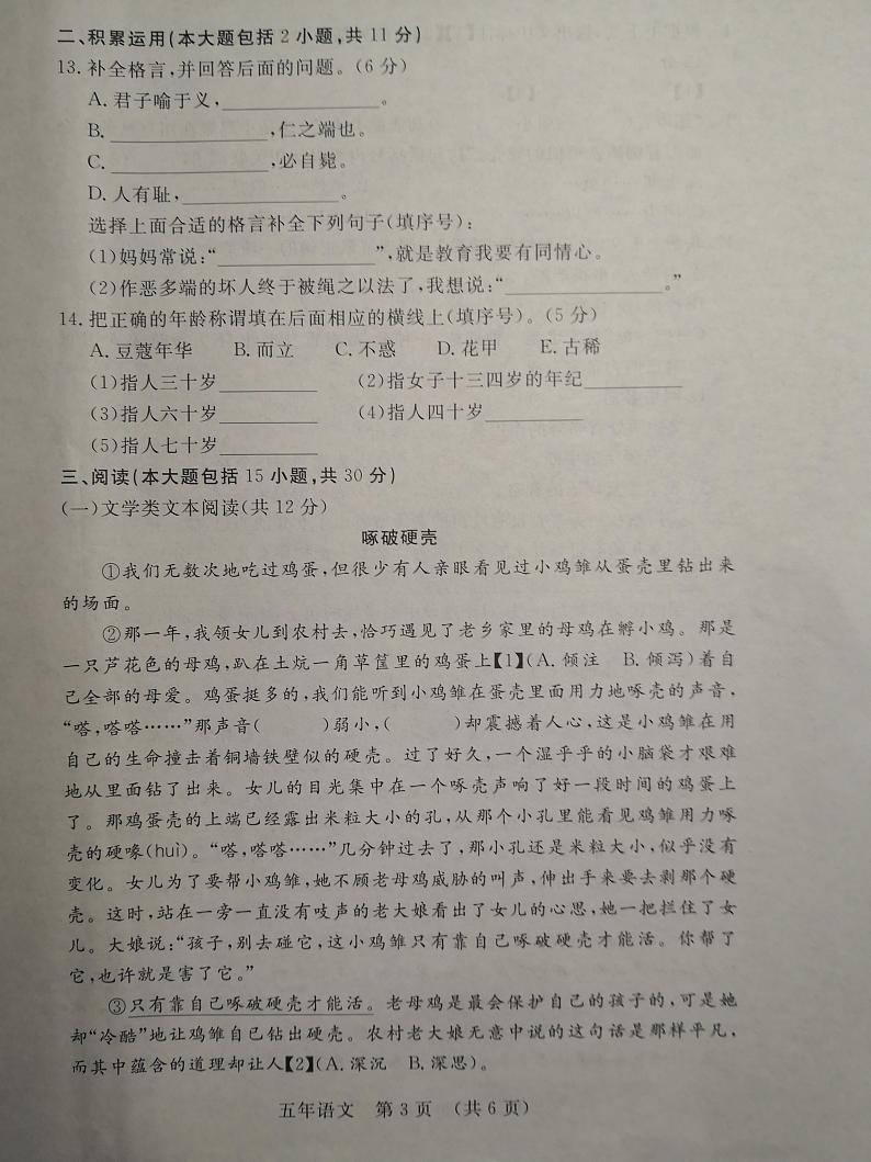 吉林省长春市长春汽车经济技术开发区2023-2024学年五年级下学期7月期末语文试题第3页