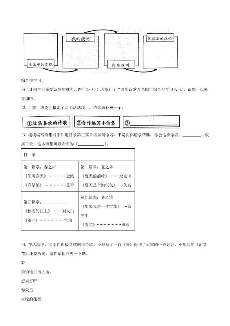 [语文][期末]河南省信阳市固始县2023～2024学年四年级下册期末考试语文试卷(原卷版)03