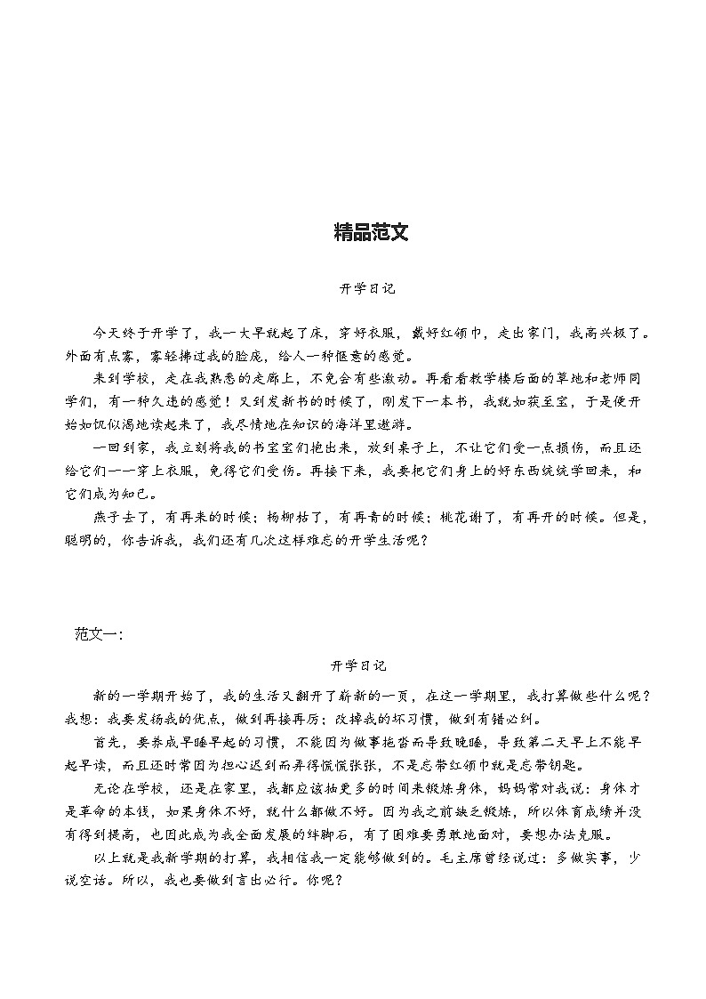 精品范文——开学日记（二年级）学案01