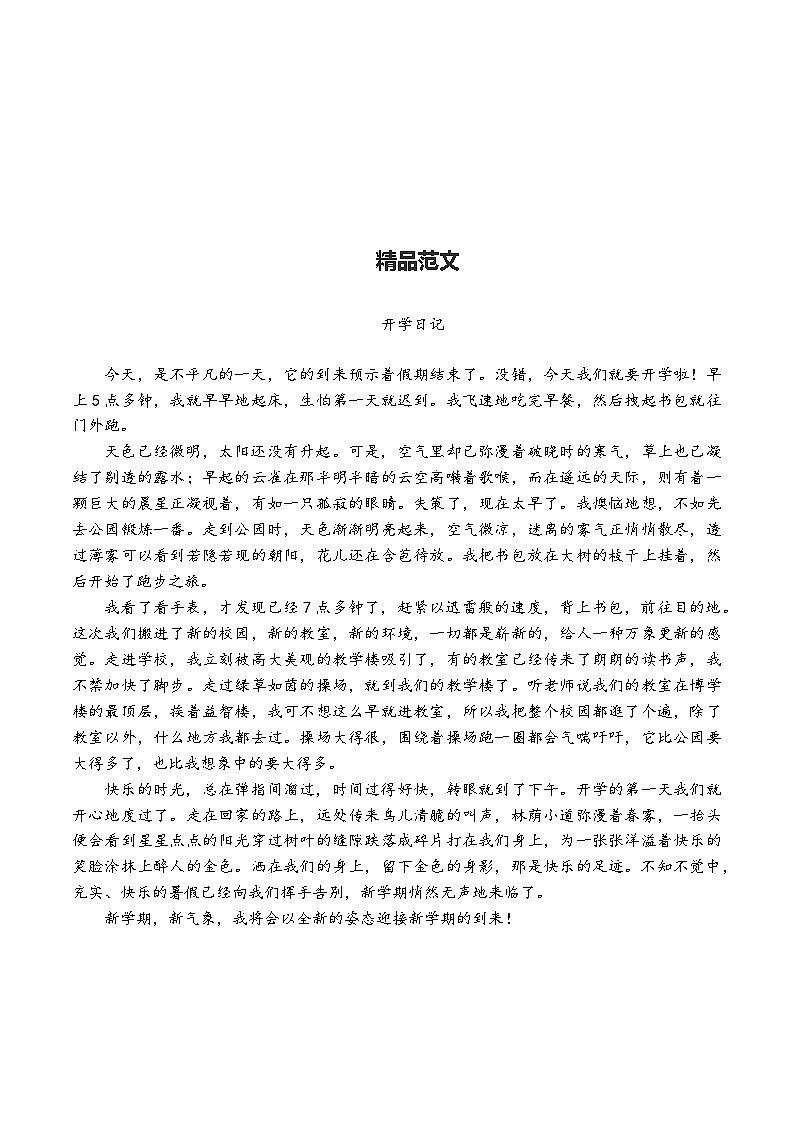 精品范文——开学日记（六年级）学案01