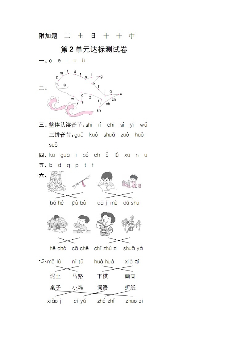 人教部编版语文【一年级上册】单元达标测试卷答案02