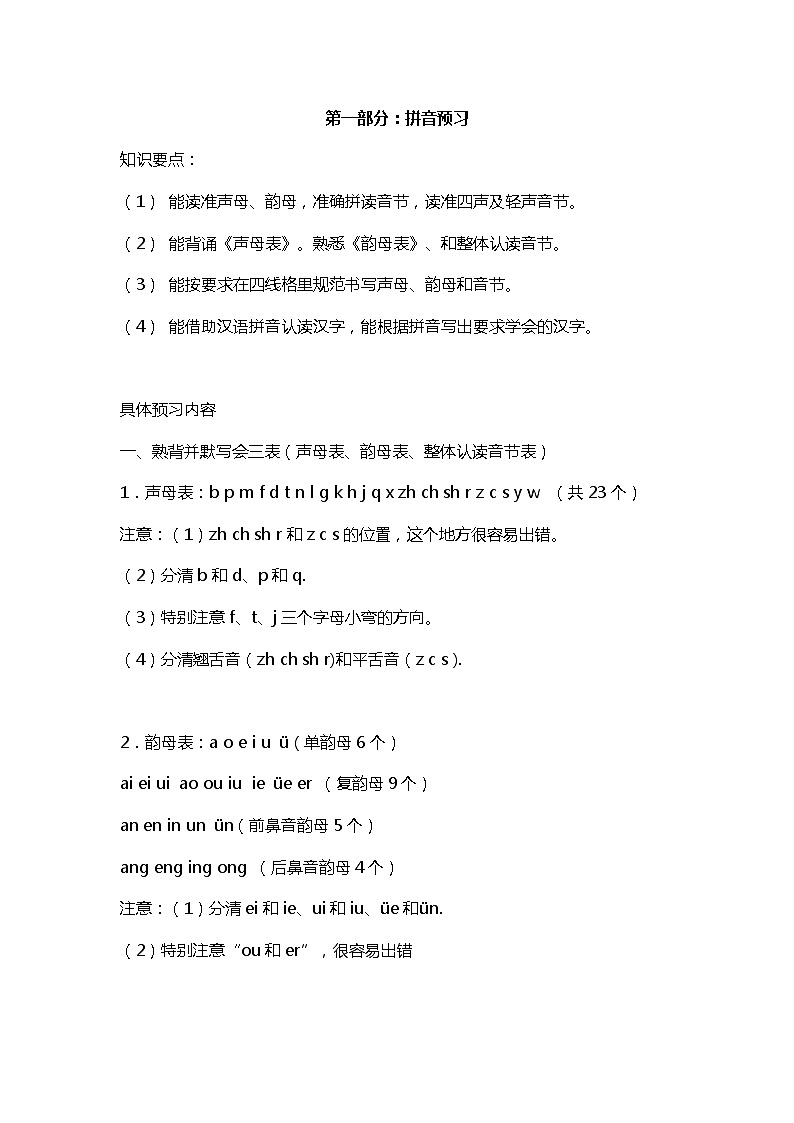 部编版一年级上册语文知识要点第1页