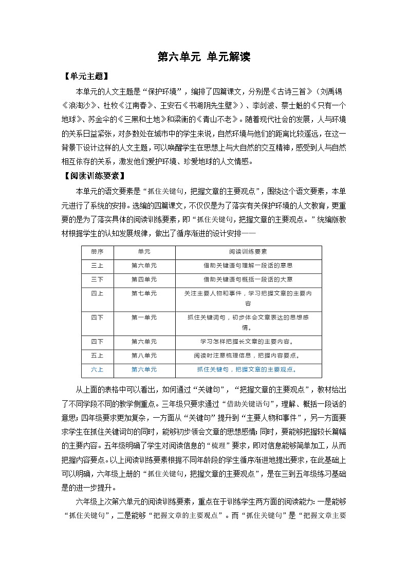 【任务群】部编版语文六上第六单元大单元(课件+教案+解读+作业设计)01