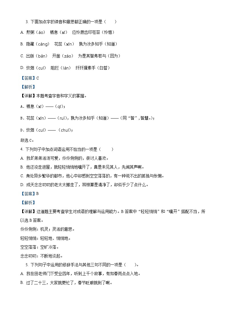 2024年甘肃省定西市渭源县小升初考试语文试卷（解析版）第2页
