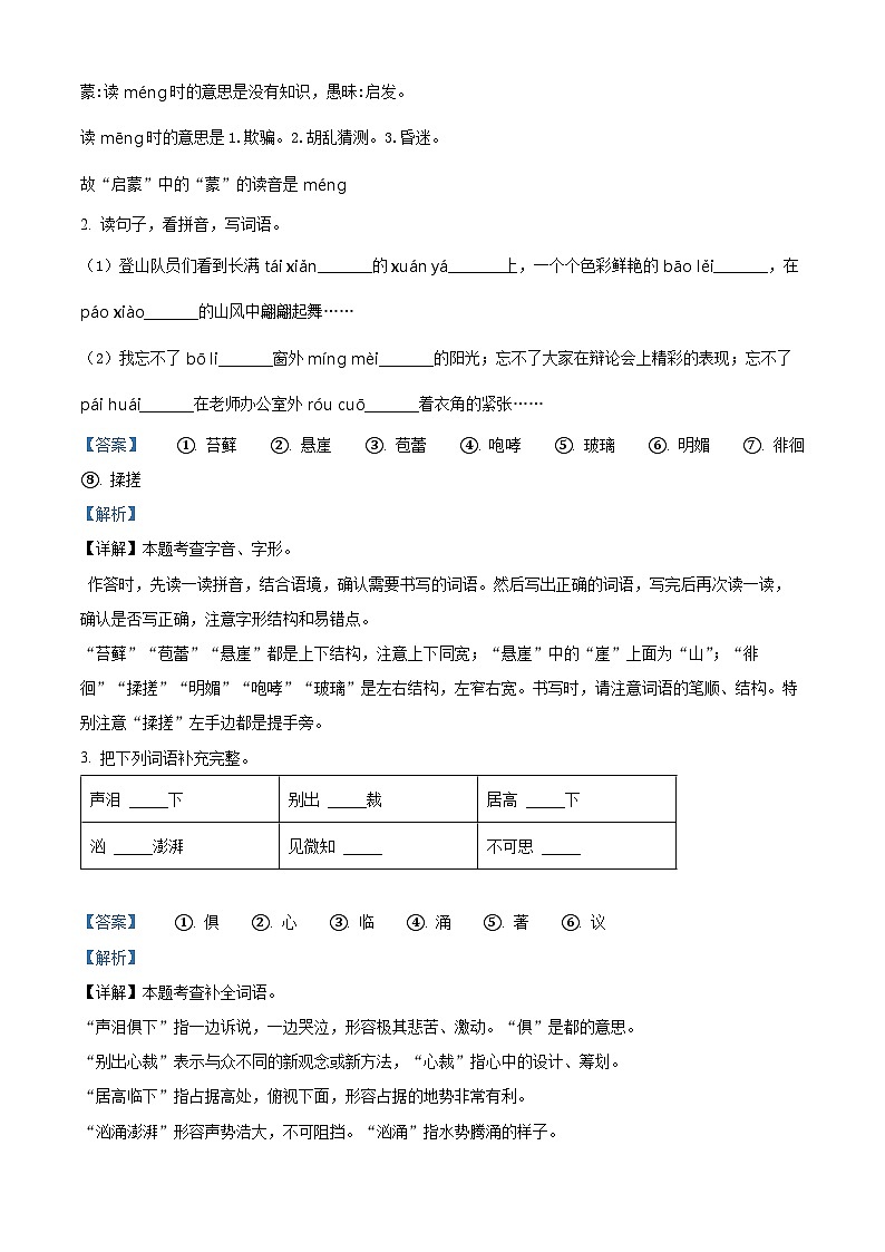 2024年河南省南阳市淅川县小升初考试语文试卷（解析版）第2页