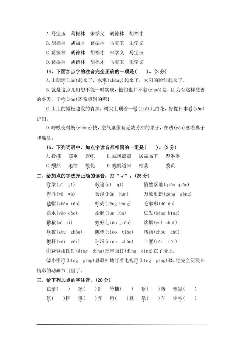 [语文]考点01字音—统编版2024年小升初专题训练(有答案)第3页