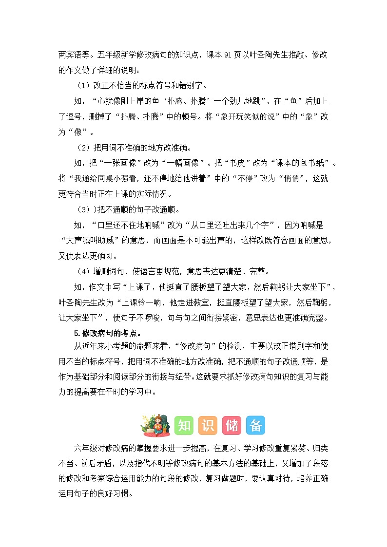 专题06 病句辨析（讲义+试题） -2023年五升六语文暑假衔接课（统编版）第2页